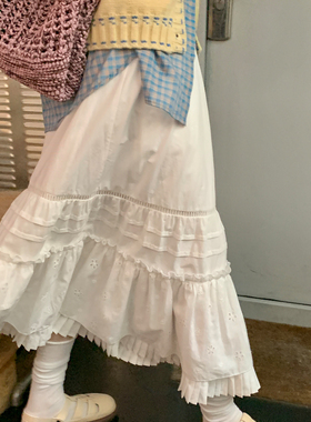 尺尺间Lsland重工拼接多层白色蛋糕半身裙女秋季新款设计感中长裙