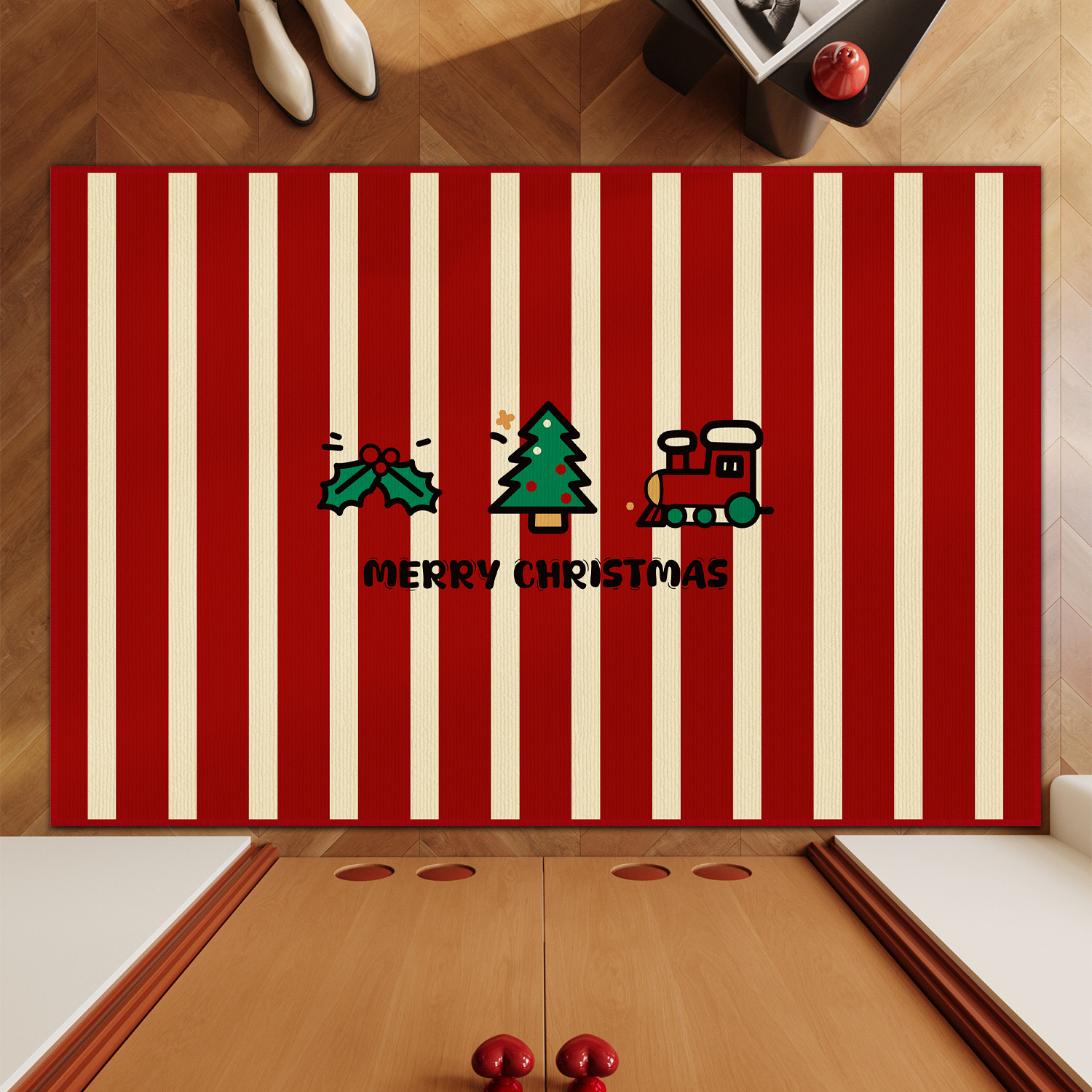 陌尼新年圣诞节圈绒入户门地垫