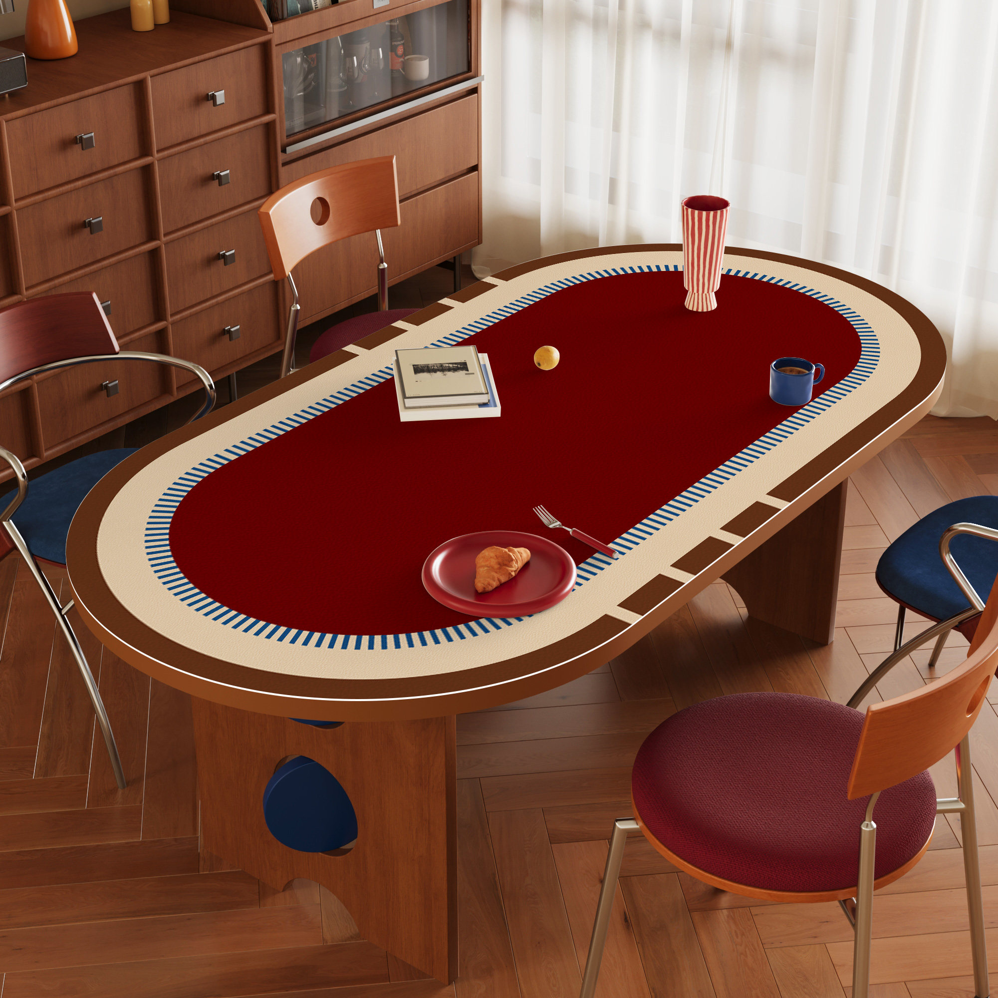 2026新年红色椭圆形桌垫防水防油免洗皮革桌垫包豪斯茶几保护垫子,居家布艺,桌布,淘宝优惠券,粉丝福利购,淘宝优惠卷