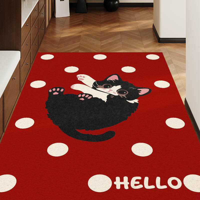 丝圈入户门地垫可爱红色结婚喜庆地毯门口进门蹭脚垫防滑地毯耐脏