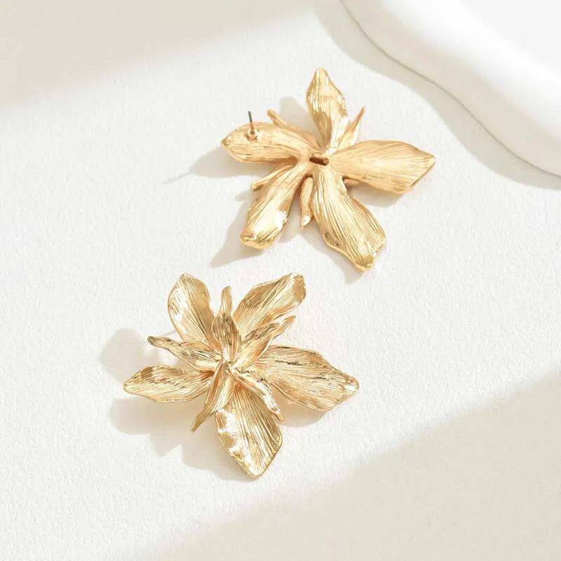Vintage Gold Flower Earrings Large 2024 Metal Studs - Taobao product photo 5