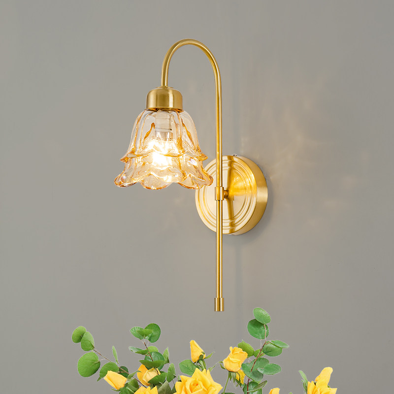 中古风壁灯客厅电视背景墙卧室床头灯法式楼梯过道琥珀色花朵墙灯