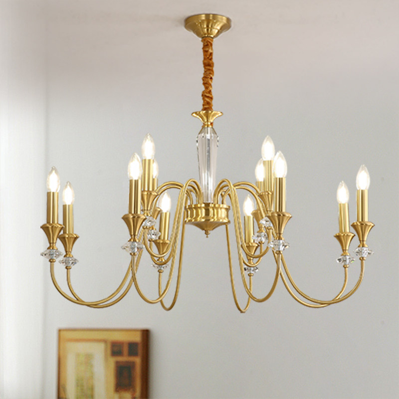 全铜吊灯法式轻奢客厅主灯卧室餐厅书房美式乡村欧式水晶蜡烛灯具