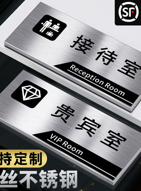 接待室门牌VIP贵宾休息区域公司茶水间标识牌标牌定制总经理董事长办公室财务部门拉丝标志金属logo创意铭牌