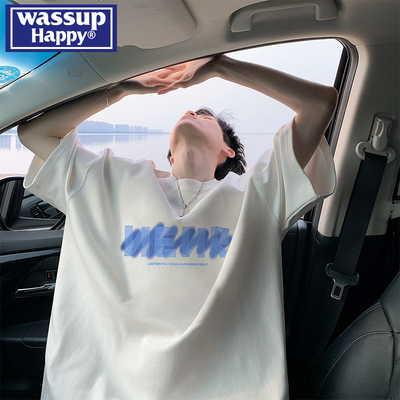 wassuphappy潮流百搭短袖T恤男