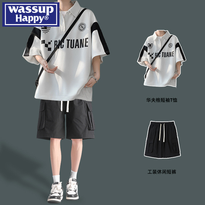 wassuphappy潮流百搭短袖套装男
