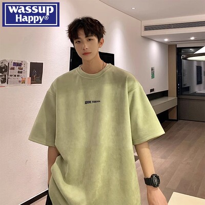 wassuphappy潮流百搭短袖T恤男