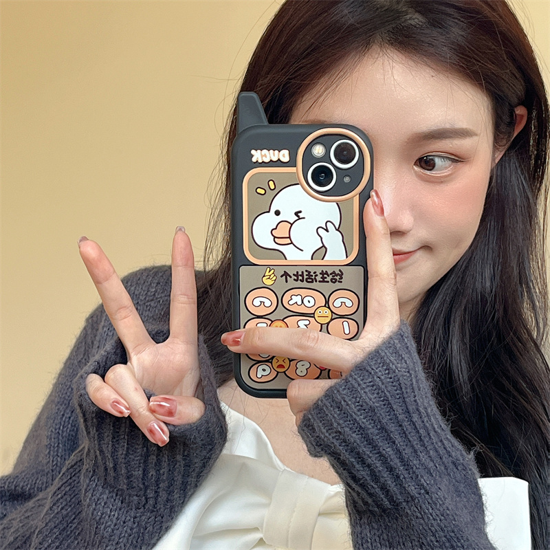 大哥大翻盖镜子比耶鸭子可爱卡通适用苹果14promax手机壳iPhone13新款12硅胶11高级感小众ins风防摔全包少女使用感如何?