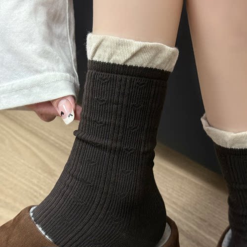 韩系复古爱心花边中筒堆堆袜女
