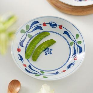和风盘子家用陶瓷双耳餐盘小碟子蘸料菜盘圆盘碗菜碟餐具 肆月日式