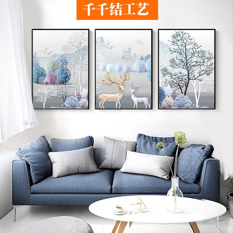 厂家直销孔雀装饰画北欧装饰画家居装饰画创意玄关三联画定制货源图片
