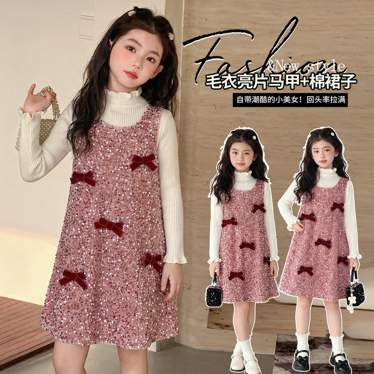 26135冬款加棉毛衣裙套装