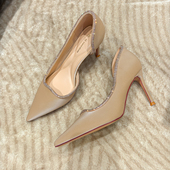 裸色高跟鞋 侧空细跟气质性感绒面绝美高级简约轻奢哑光千金感鞋 子