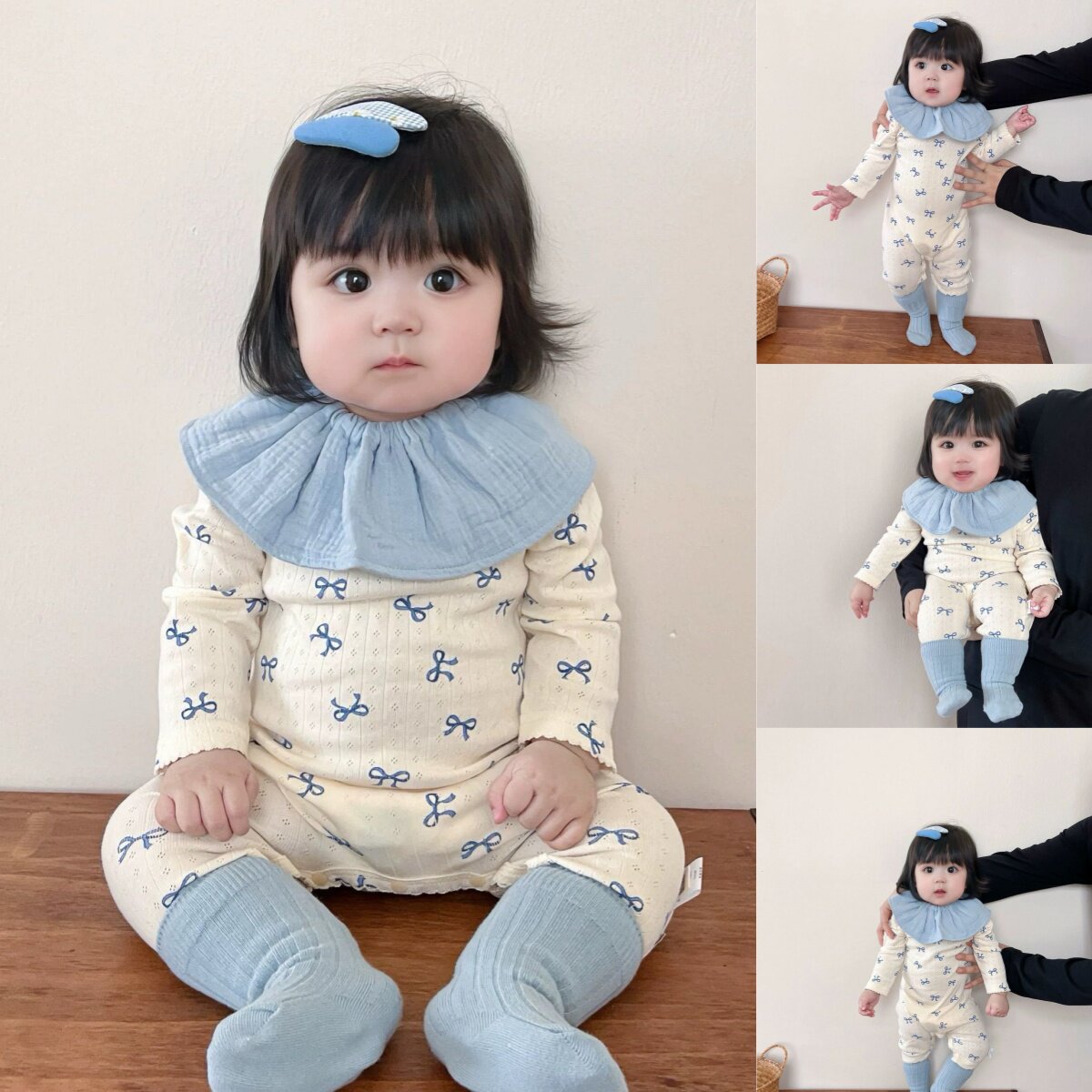 婴幼儿连体衣纯棉a类蝴蝶结新生儿衣服小月龄女宝宝居家哈衣爬服