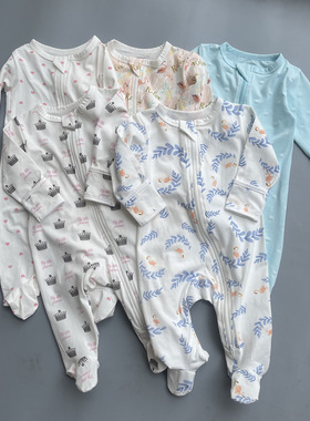 Baby Bodysuit夏薄柔A类婴儿双向拉链款宝宝爬服哈衣长袖包手包脚