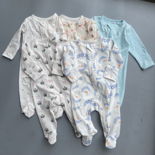 Baby Bodysuit夏薄柔A类婴儿双向拉链款宝宝爬服哈衣长袖包手包脚