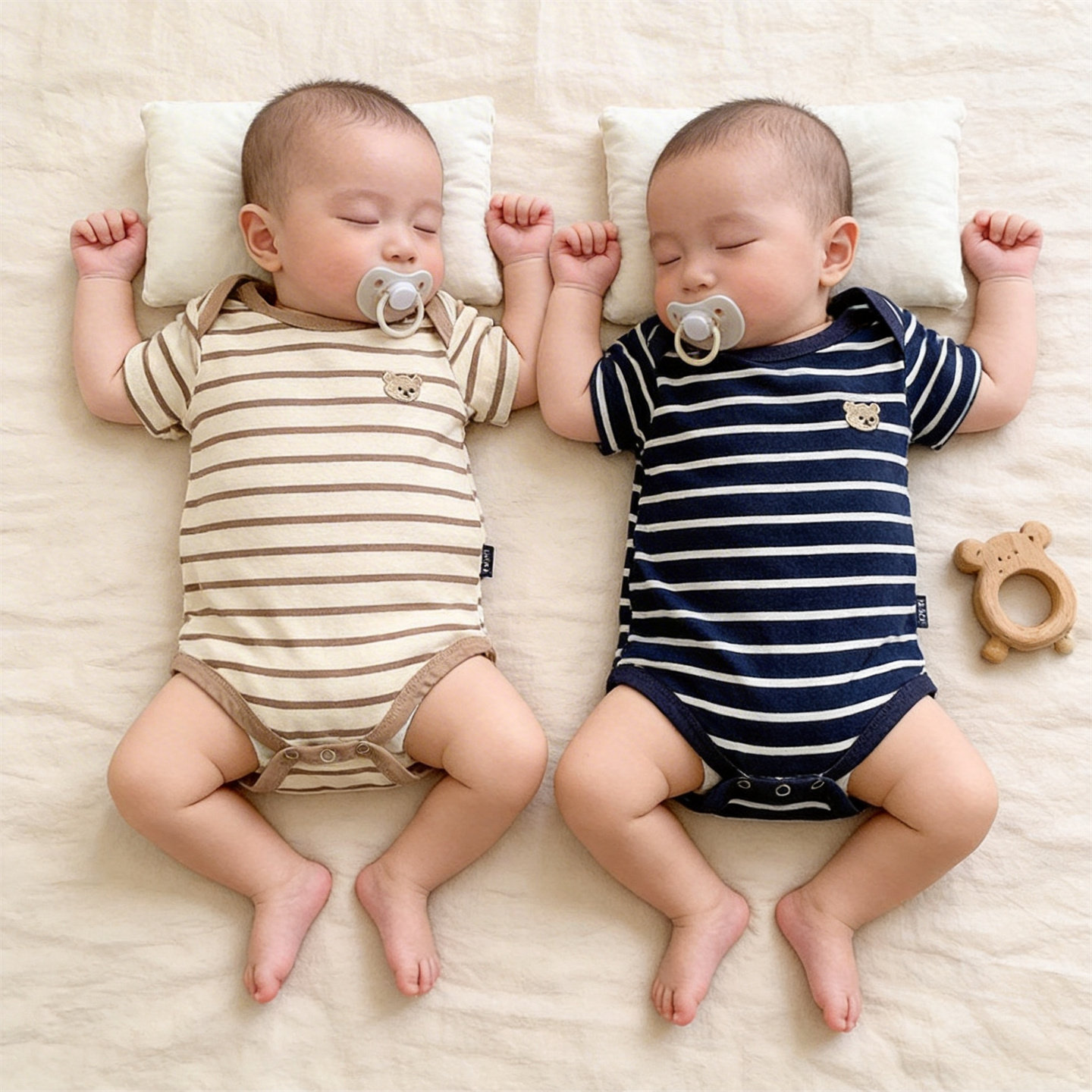 新生儿男宝三角包屁哈衣PP小熊婴儿夏季条纹哈衣可爱超萌外出爬服图片