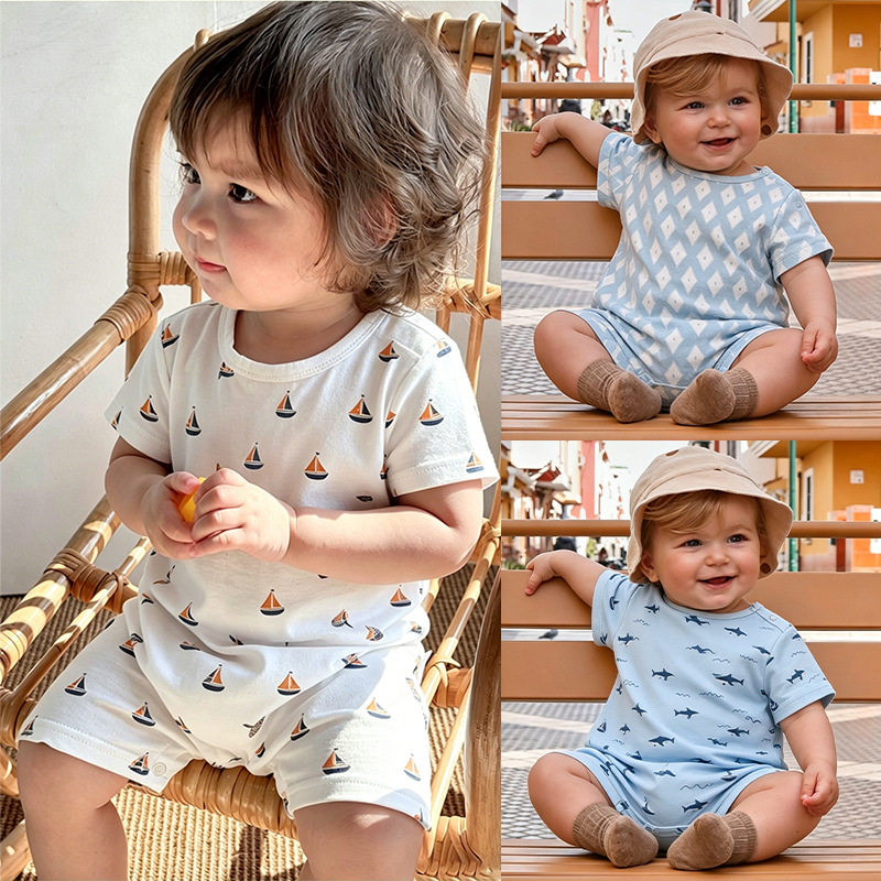 婴儿短袖哈衣纯棉a类夏季新生儿衣服男女宝宝夏装外出薄款爬服ins