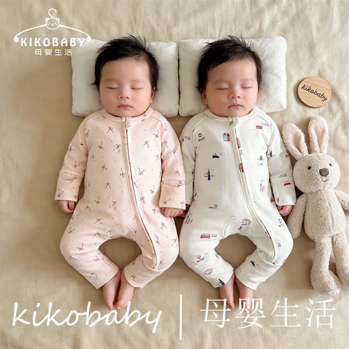 A类新生婴儿连体衣全棉双向拉链款男女宝宝包脚爬服哈衣婴儿服装