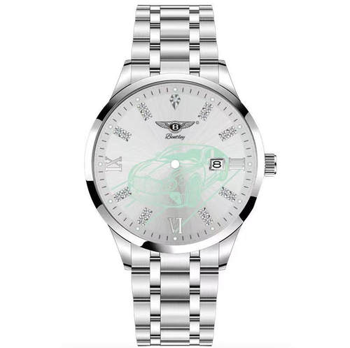 宾利星辰系列白熊猫皮带全自动机械腕表男士