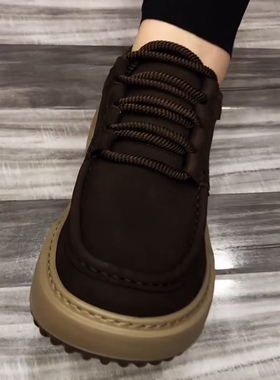 广州男士秋冬新款磨砂牛皮厚底休闲板鞋潮流时尚系带单鞋帅-23806