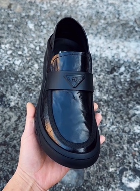 早秋新品头层牛皮休闲板鞋低帮男士黑色鞋透气韩版休闲皮鞋-97765