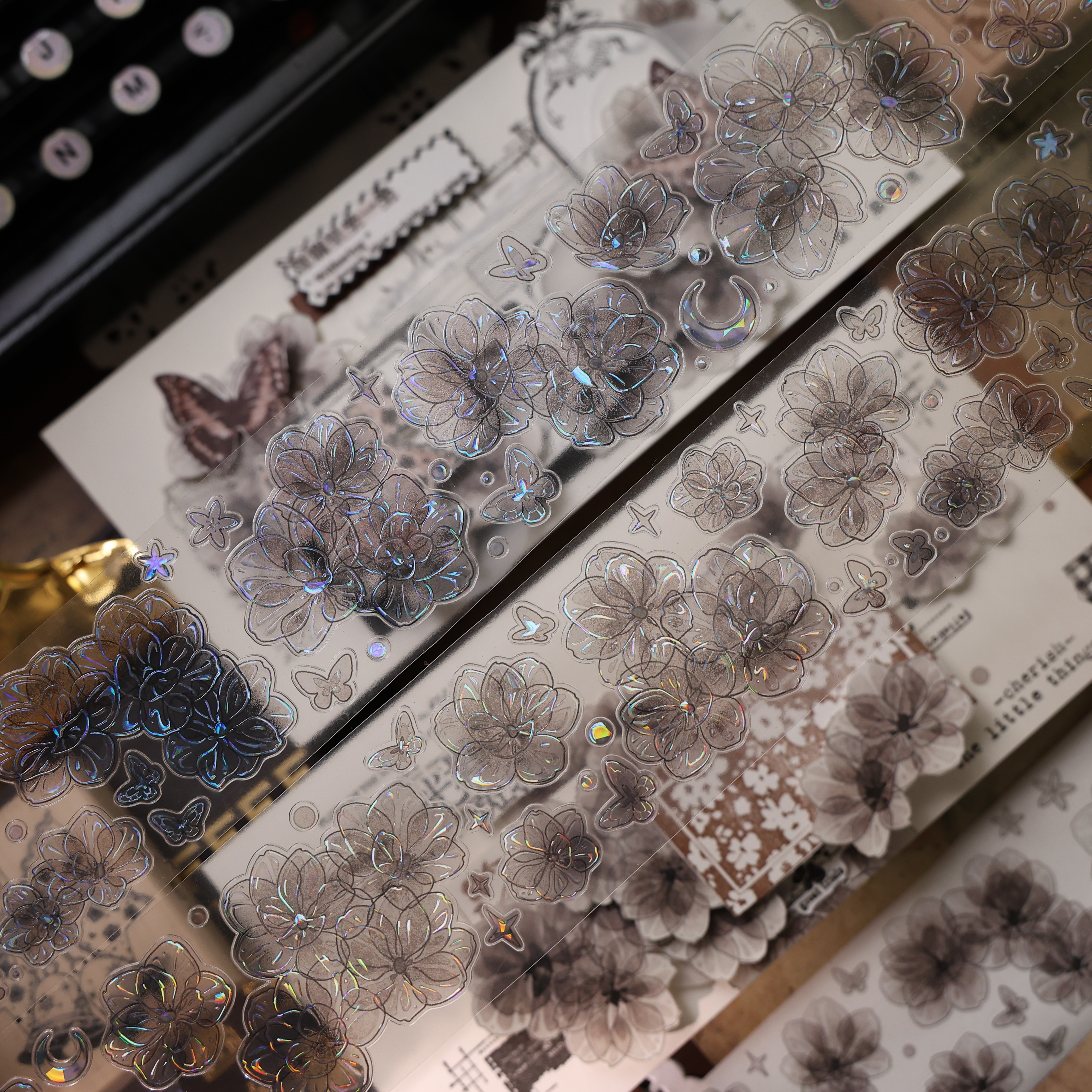 壹洱文创第16期切模【影之花】轻复古透明黑色花卉和纸胶带贴纸,文具电教/文化用品/商务用品,和纸胶带,淘宝优惠券,粉丝福利购,淘宝优惠卷