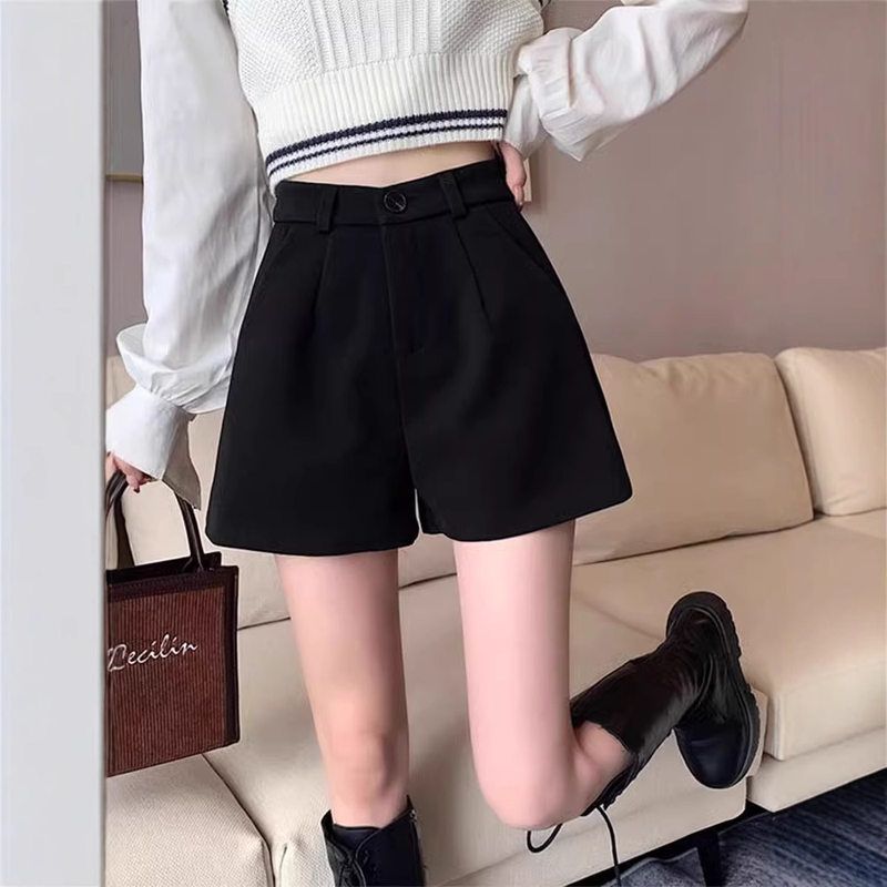 黑色呢子短裤女春秋2025新款西装裤大码胖MM裤子显瘦高腰休闲靴裤