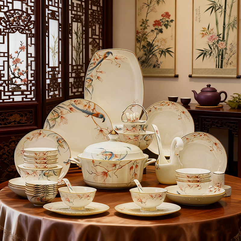 高端骨瓷饭碗碟套装家用乔迁之喜