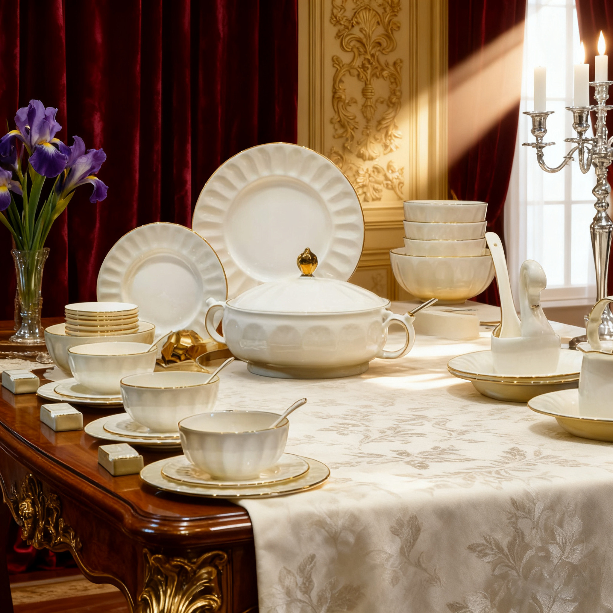 景德镇骨瓷餐具高级感轻奢高档釉下彩碗碟套装家用乔迁新居碗盘