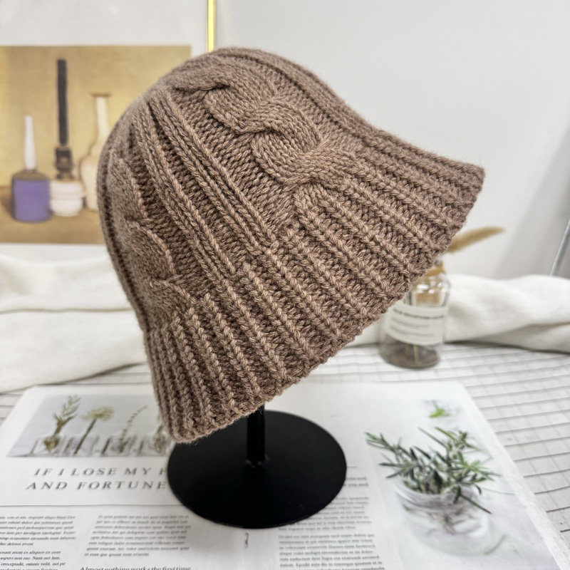 2.27现货韩国东大门代购羊毛混纺毛线渔夫帽复古麻花纹显脸小盆帽