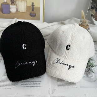3.1现货字母棒球帽韩国东大门代购 加厚羊羔毛鸭舌帽防寒保暖冬季