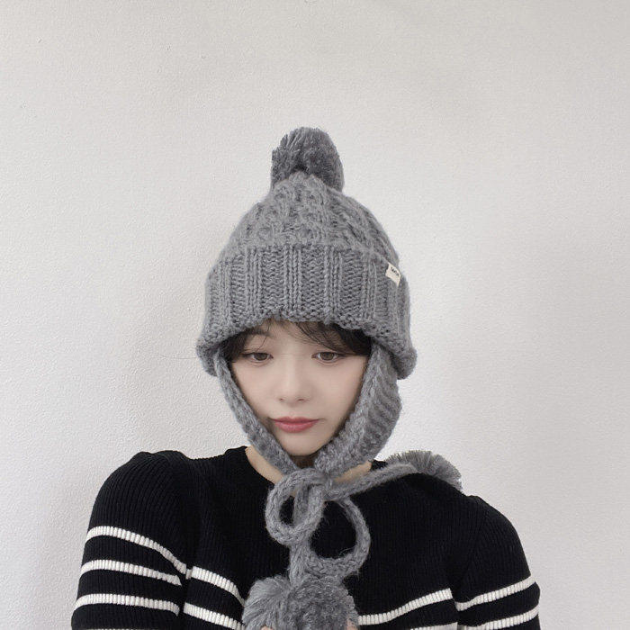 2.26现货韩版ins风麻花毛线帽韩国进口东大门代购秋冬保暖护耳帽