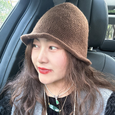 韩国代购羊毛混纺毛线渔夫帽女冬