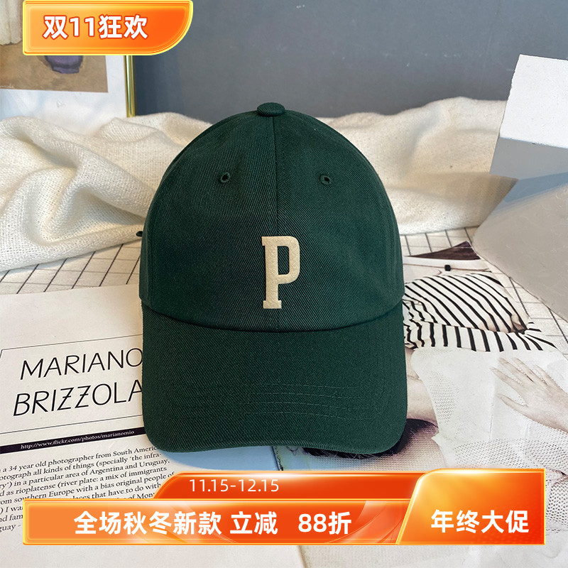 棒球帽女字母P韩版韩国东大门代购时尚休闲软顶鸭舌帽青年春夏潮