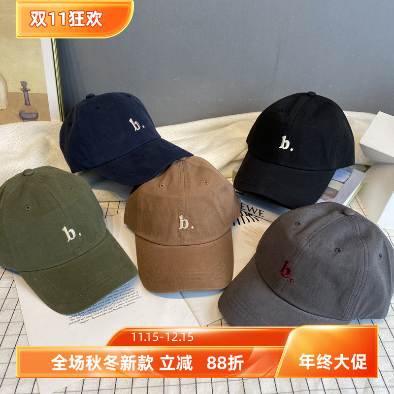 韩版ins潮鸭舌帽女秋冬韩国东大门代购字母B时尚休闲百搭棒球帽潮