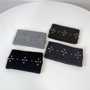 25年球球的新款牟钉装饰针织发带韩国东大门代购毛线帽无顶发箍帽