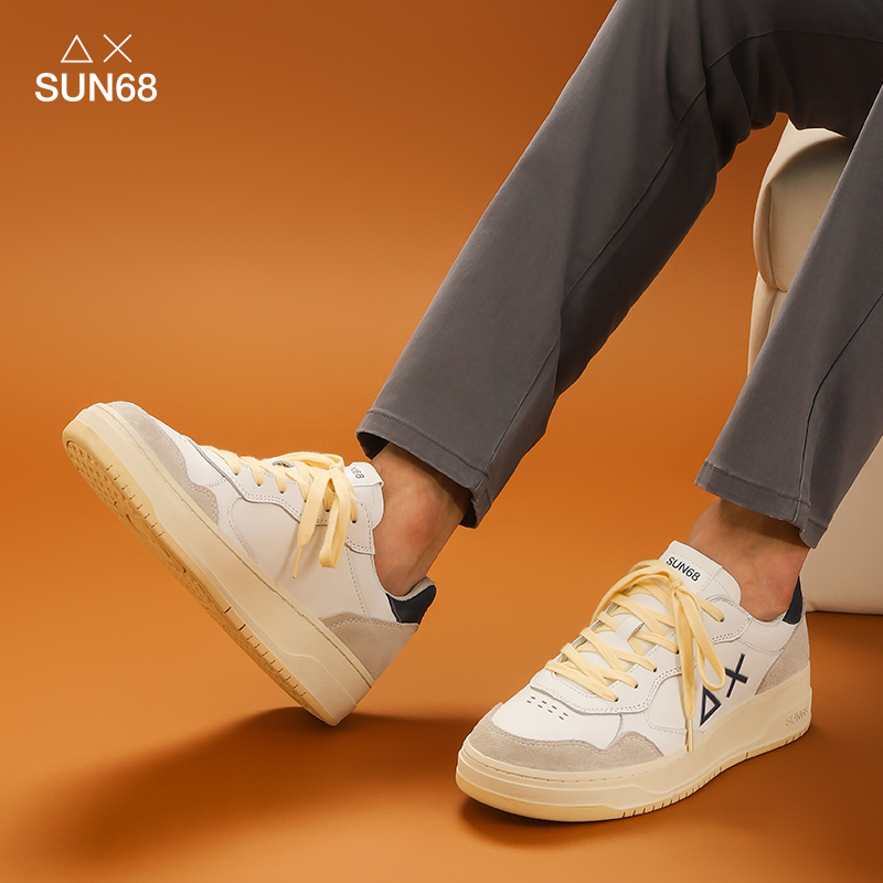 SUN68男士白色休闲板鞋