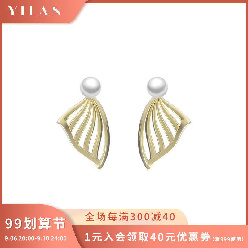 YILAN宜兰珠宝蝶翼珍珠耳钉女原创设计耳饰日常通勤百搭礼物