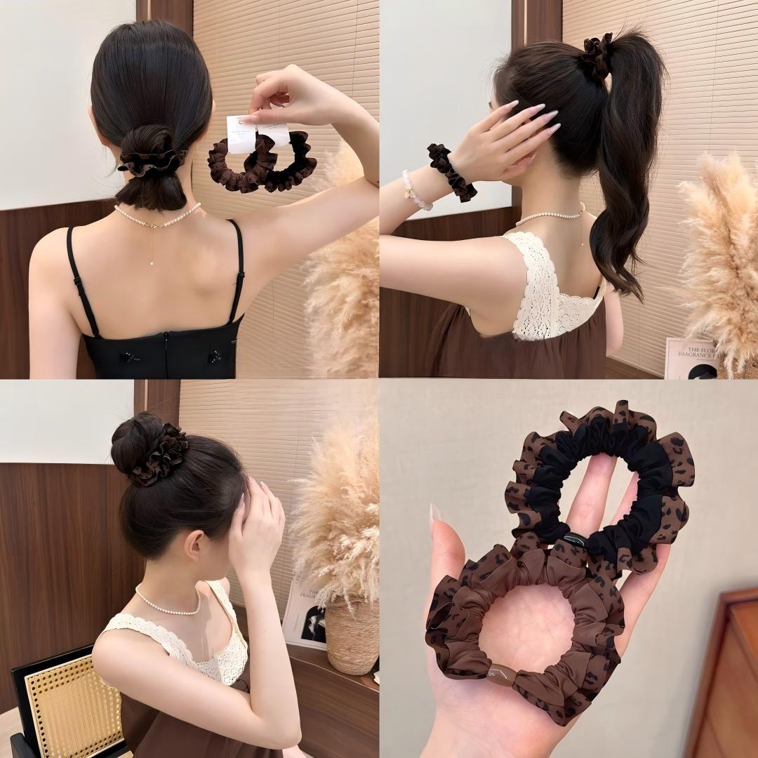 复古豹纹褶皱高弹不伤发小肠圈