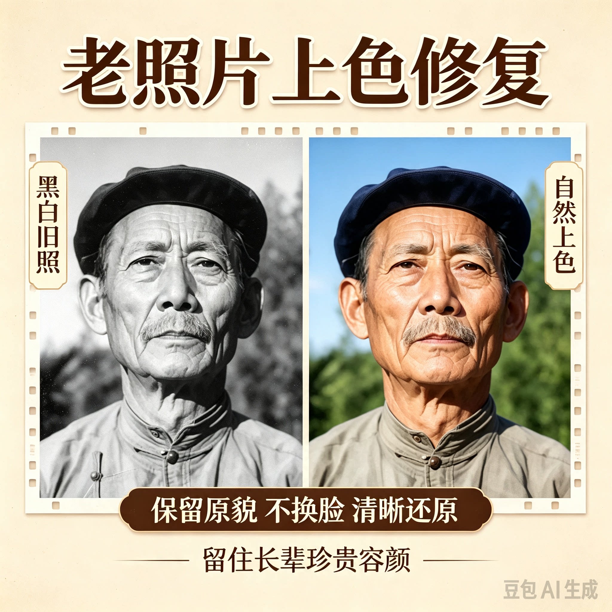 老照片修复翻新还原旧照片损坏修复黑白上色PS证件照图片处理精修
