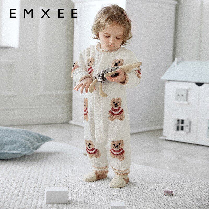 嫚熙小羊绒半边绒宝宝连体衣男女新生儿婴儿秋冬衣服新款保暖套装