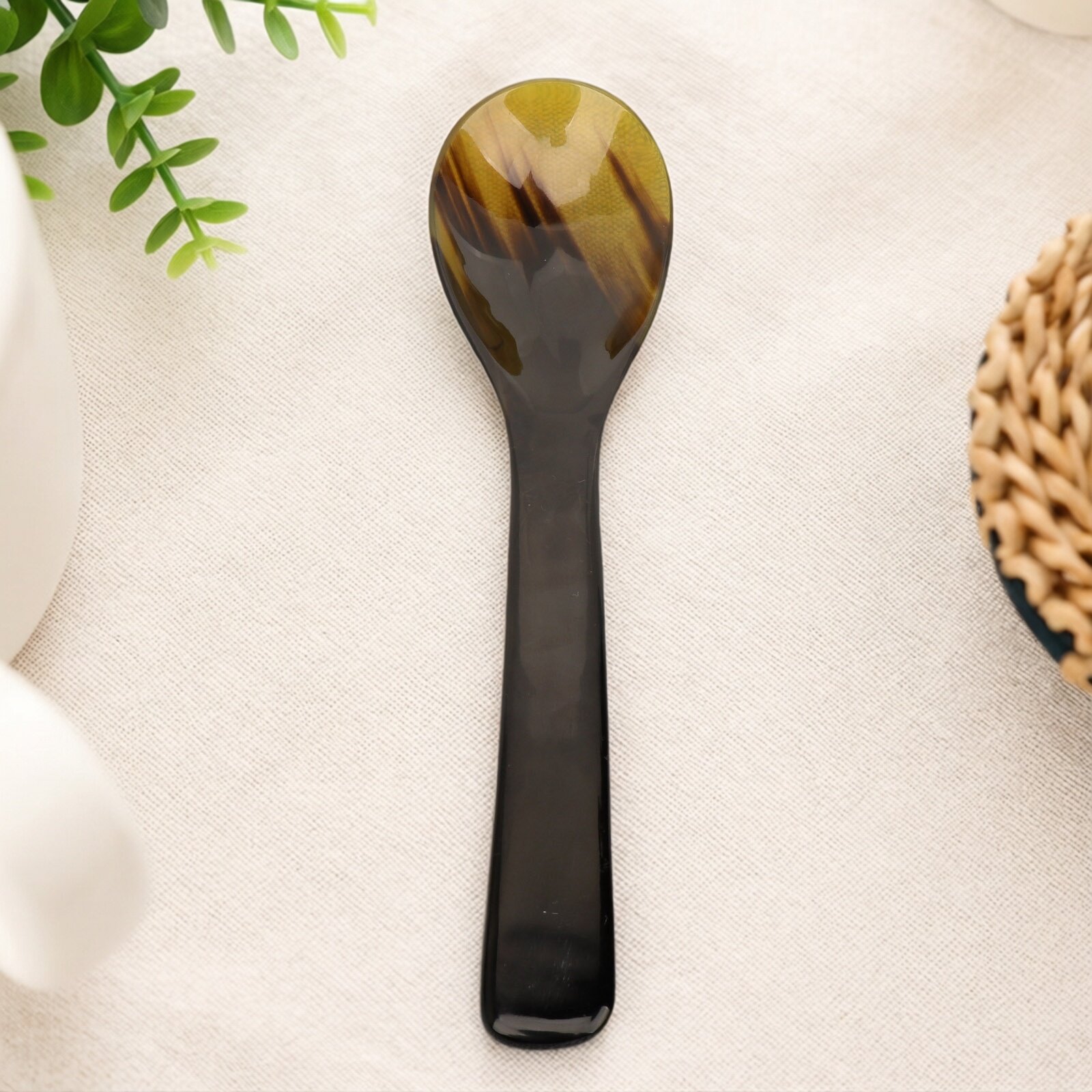 天然手工牛角勺子家用西餐具汤匙主餐勺甜品精致大铲调味料勺子