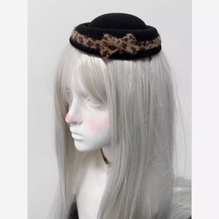 亚文化复古豹纹小礼帽发夹复古蝴蝶结气质y2k千金赫本小帽子头饰