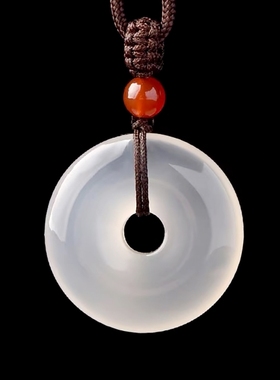 仿白玛瑙挂件玉石白色水晶原石项链男女白玉髓平安扣吊坠荔枝冻