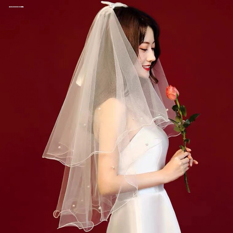 头纱白色蝴蝶结新娘领证登记求婚用轻小头饰简约高级感头花发夹卡图片
