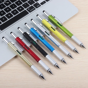 多功能六合一工具笔金属笔圆珠笔带触碰头量尺子螺丝刀开啤酒瓶盖