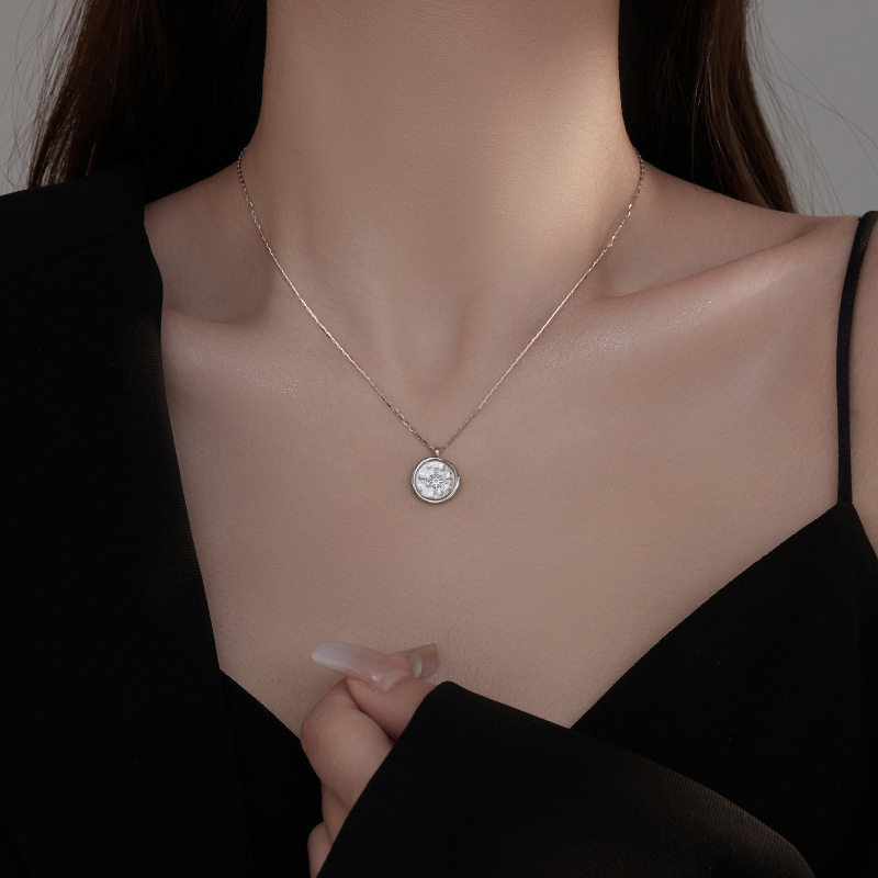 榕树下S925银跨境时尚指南针项链