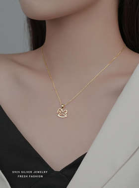 S925纯银镶钻小木马项链女轻奢可