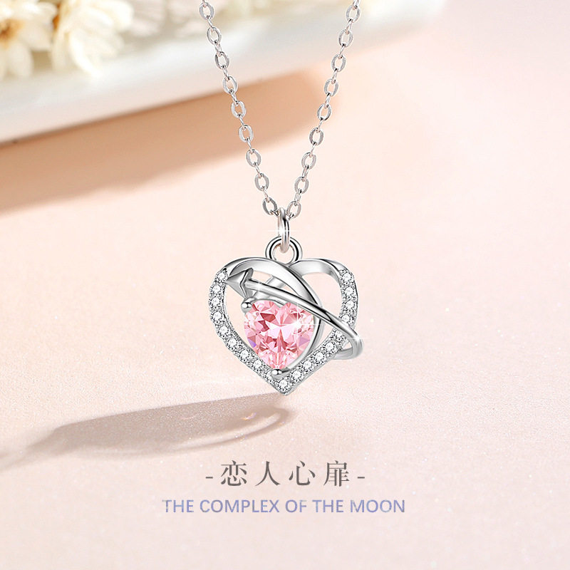 爱心纯银925项链女时尚百搭款粉